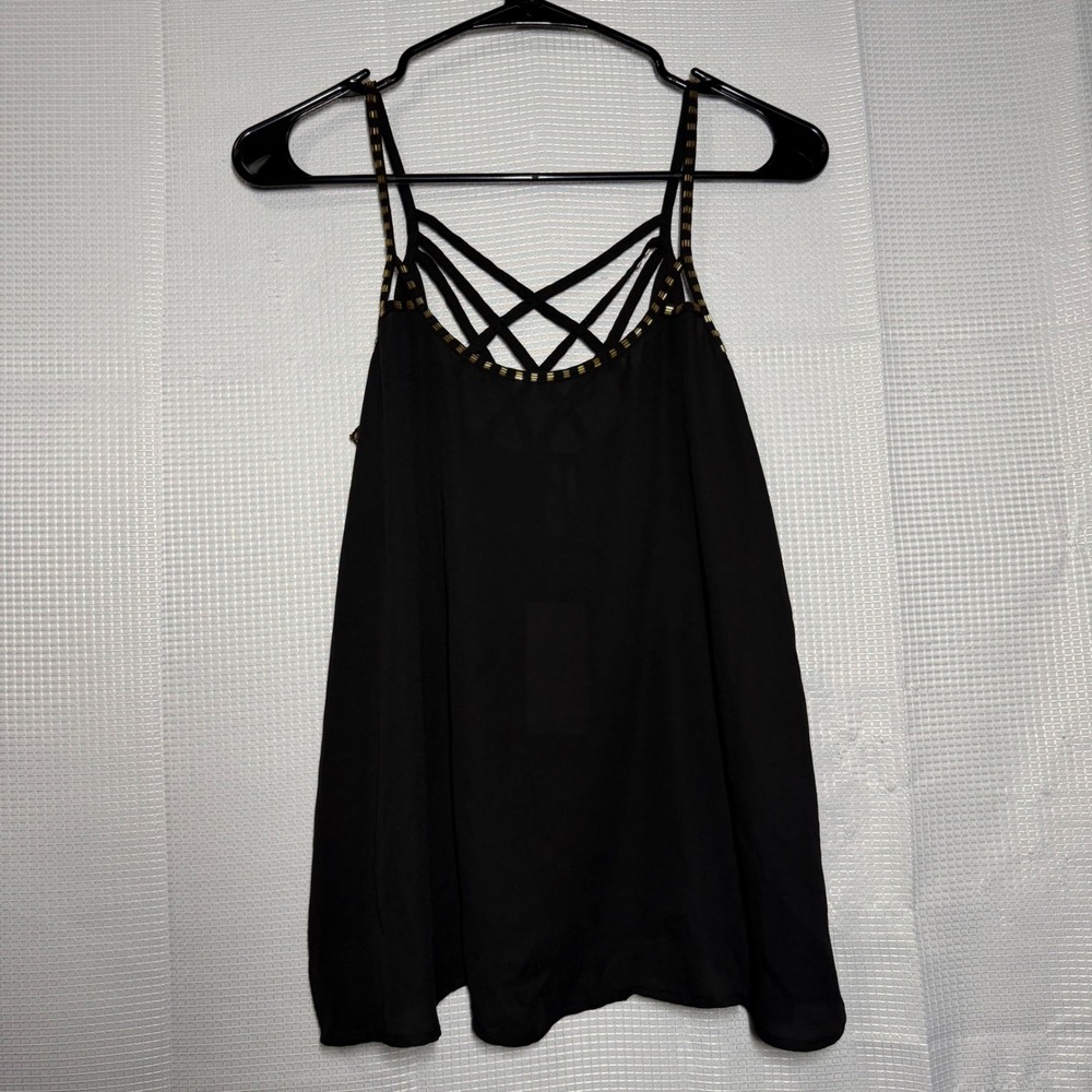 Lovemarks Camisole Tank Top Black Gold Beaded Strappy‎ Back Boho Chic S